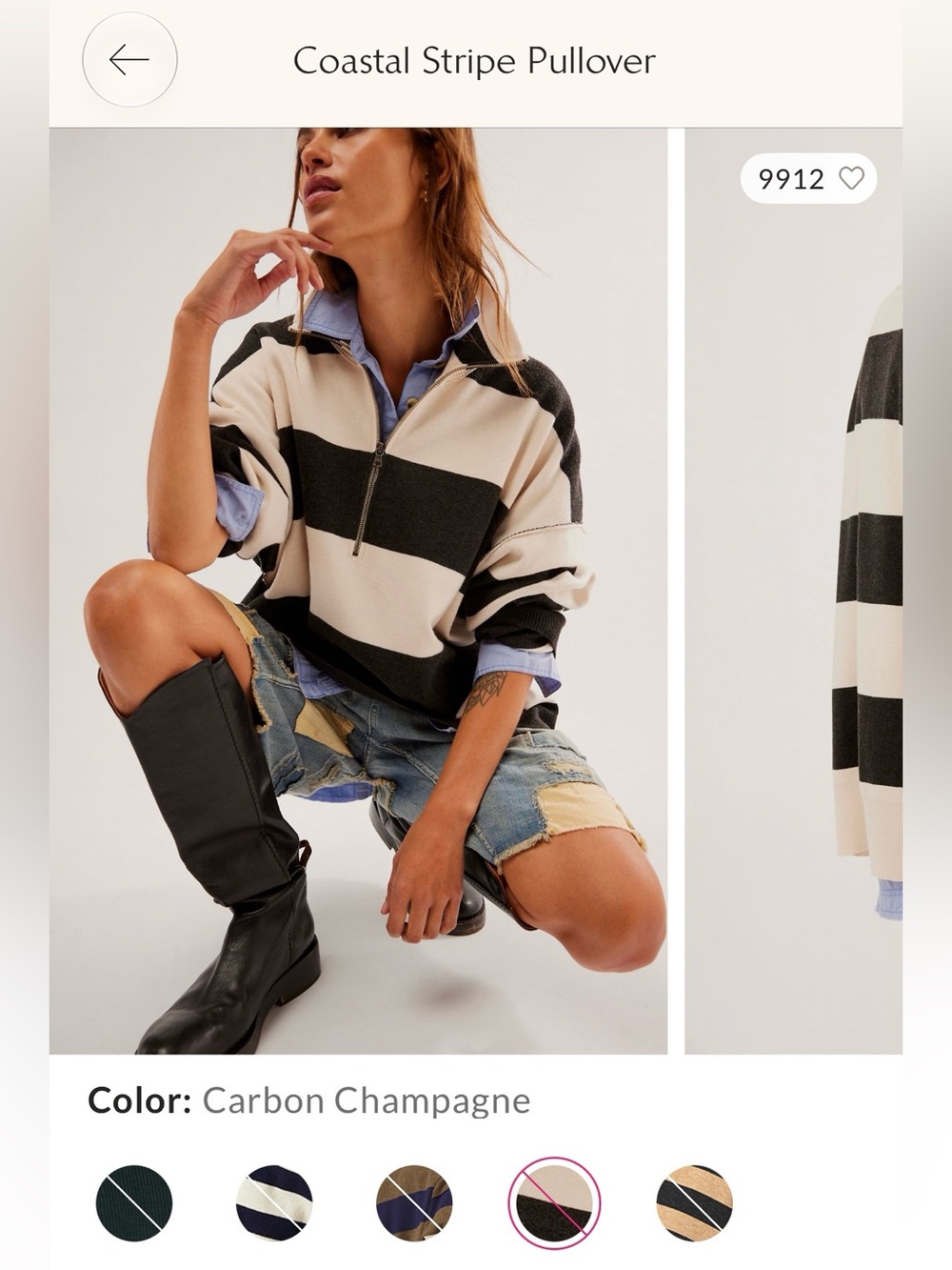 FREE PEOPLE Coastal Stripe Pullover Sweater — Carbon Champagne